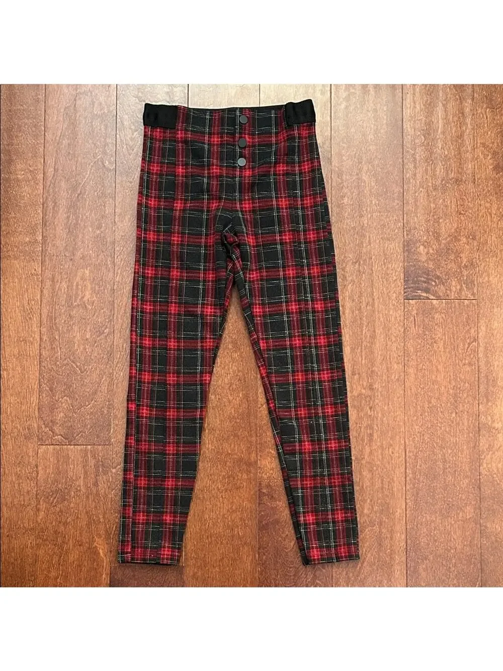 Zara Kids Red and Black Plaid Leggings, Size 11/12